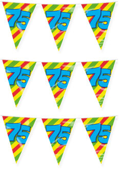 paperdreams Verjaardag 75 jaar thema vlaggetjes - 3x - feestversiering - 10m - folie - dubbelzijdig