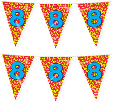 paperdreams Verjaardag 8 jaar thema vlaggetjes - 2x - feestversiering - 10m - folie - dubbelzijdig