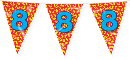 paperdreams Verjaardag 8 jaar thema Vlaggetjes - Feestversiering - 10m - Folie - Dubbelzijdig - Vlaggenlijnen Multikleur