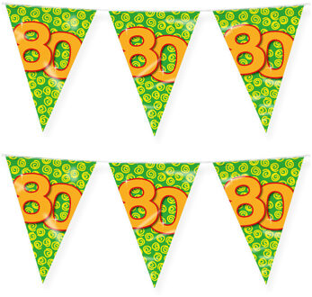 paperdreams Verjaardag 80 jaar thema vlaggetjes - 2x - feestversiering - 10m - folie - dubbelzijdig