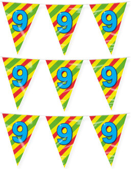 paperdreams Verjaardag 9 jaar thema vlaggetjes - 3x - feestversiering - 10m - folie - dubbelzijdig
