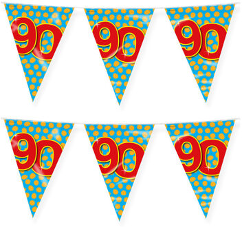 paperdreams Verjaardag 90 jaar thema vlaggetjes - 2x - feestversiering - 10m - folie - dubbelzijdig