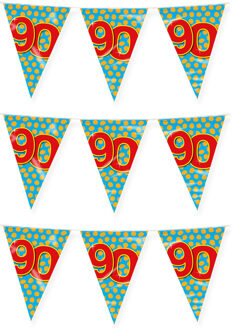 paperdreams verjaardag 90 jaar thema vlaggetjes - 3x - feestversiering - 10m - folie - dubbelzijdig - Vlaggenlijnen Multikleur