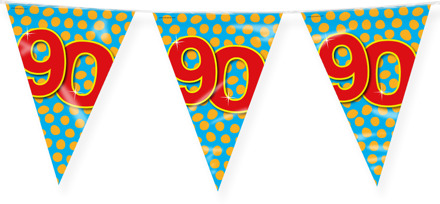 paperdreams Verjaardag 90 jaar thema Vlaggetjes - Feestversiering - 10m - Folie - Dubbelzijdig - Vlaggenlijnen Multikleur