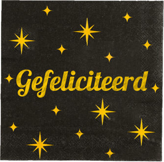 paperdreams Verjaardag feest servetten - Gefeliciteerd - 16x stuks - zwart/goud - 33 x 33 cm