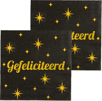 paperdreams Verjaardag feest servetten - Gefeliciteerd - 32x stuks - zwart/goud - 33 x 33 cm