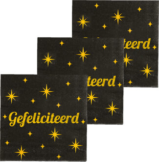 paperdreams Verjaardag feest servetten - Gefeliciteerd - 48x stuks - zwart/goud - 33 x 33 cm