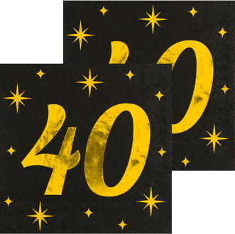paperdreams Verjaardag feest servetten - leeftijd 40 jaar - 32x stuks - zwart/goud - sterren - 33 x 33 cm