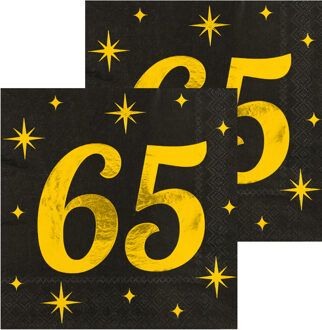 paperdreams Verjaardag feest servetten - leeftijd 65 jaar - 32x stuks - zwart/goud - sterren - 33 x 33 cm