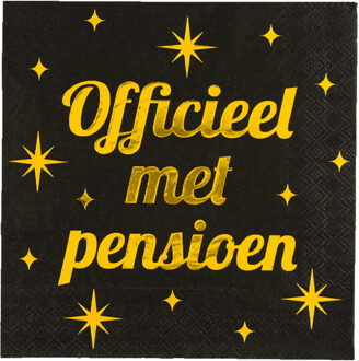 paperdreams Verjaardag feest servetten - Officieel met Pensioen - 16x stuks - zwart/goud - 33 x 33 cm