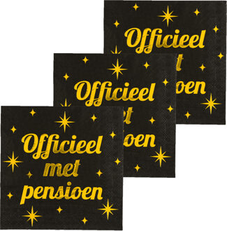paperdreams Verjaardag feest servetten - Officieel met Pensioen - 48x stuks - zwart/goud - 33 x 33 cm