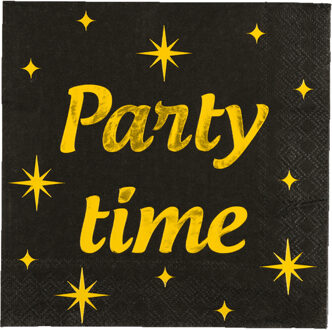 paperdreams Verjaardag feest servetten - Party Time - 16x stuks - zwart/goud - 33 x 33 cm