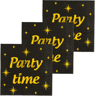 paperdreams Verjaardag feest servetten - Party Time - 48x stuks - zwart/goud - 33 x 33 cm