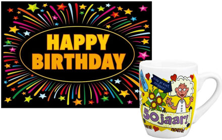 paperdreams Verjaardag mok/beker 50 jaar vrouw met fun-tekst 300ml + wenskaart Happy Birthday - feest mokken Wit