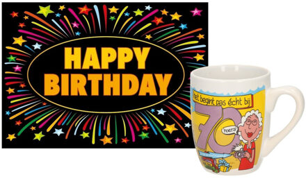 paperdreams Verjaardag mok/beker 70 jaar vrouw met fun-tekst 300ml + wenskaart Happy Birthday - feest mokken Wit