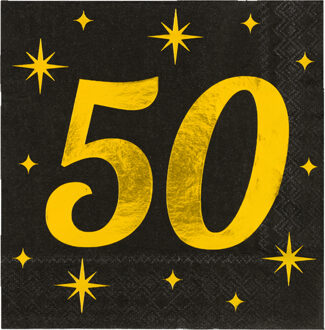 paperdreams Verjaardag?of Abraham/Sarah-feest servetten - leeftijd 50 jaar - 16x stuks - zwart/goud - 33 x 33 cm