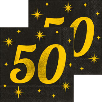 paperdreams Verjaardag?of Abraham/Sarah-feest servetten - leeftijd 50 jaar - 32x stuks - zwart/goud - 33 x 33 cm