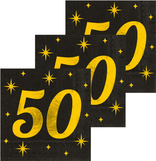 paperdreams Verjaardag?of Abraham/Sarah-feest servetten - leeftijd 50 jaar - 48x stuks - zwart/goud - 33 x 33 cm