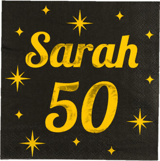 paperdreams Verjaardag?of Sarah feest servetten - leeftijd 50 jaar - 16x stuks - zwart/goud - 33 x 33 cm