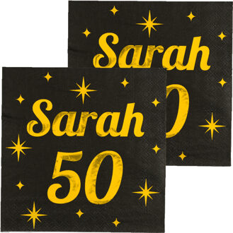paperdreams Verjaardag?of Sarah feest servetten - leeftijd 50 jaar - 32x stuks - zwart/goud - 33 x 33 cm