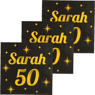 paperdreams Verjaardag?of Sarah feest servetten - leeftijd 50 jaar - 48x stuks - zwart/goud - 33 x 33 cm