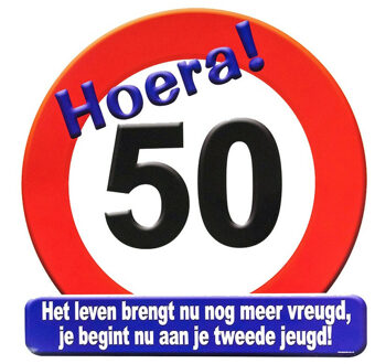paperdreams Verjaardag stopbord - 50 jaar - D50 cm - Leeftijd feestartikelen - verkeersbord - Karton Multi