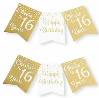 paperdreams Verjaardag Vlaggenlijn 16 jaar - 2x - binnen - karton - wit/goud - 600 cm