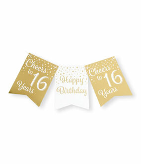 paperdreams Verjaardag Vlaggenlijn 16 jaar - binnen - karton - wit/goud - 600 cm Goudkleurig