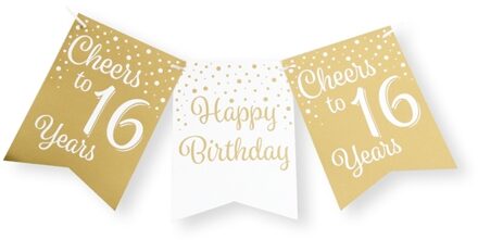 paperdreams Verjaardag Vlaggenlijn 16 jaar - Gerecycled karton - wit/goud - 600 cm - Vlaggenlijnen Goudkleurig