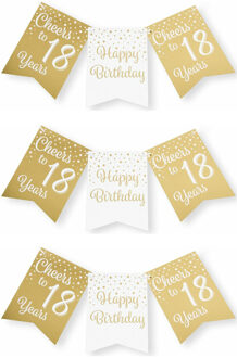 paperdreams Verjaardag vlaggenlijn 18 jaar - 3x - binnen - karton - wit/goud - 600 cm