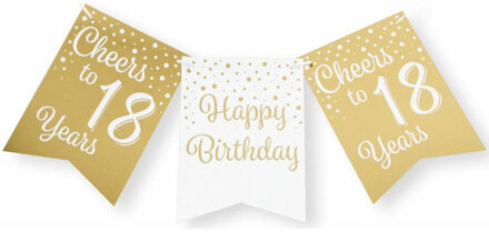 paperdreams Verjaardag Vlaggenlijn 18 jaar - binnen - karton - wit/goud - 600 cm Goudkleurig