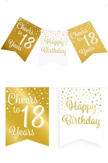 Paperdreams Verjaardag vlaggenlijn 18 jaar - karton - wit/goud - 600 cm - Vlaggenlijnen Goudkleurig