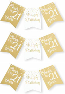 paperdreams Verjaardag vlaggenlijn 21 jaar - 3x - binnen - karton - wit/goud - 600 cm