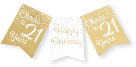 paperdreams Verjaardag Vlaggenlijn 21 jaar - Gerecycled karton - wit/goud - 600 cm - Vlaggenlijnen Goudkleurig
