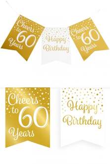 Paperdreams Verjaardag Vlaggenlijn 60 jaar - Gerecycled karton - wit/goud - 600 cm - Vlaggenlijnen Goudkleurig
