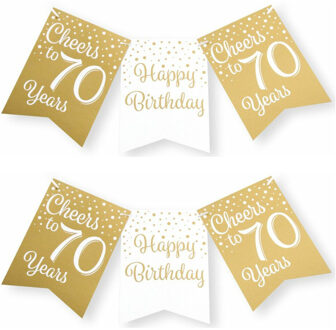 paperdreams Verjaardag vlaggenlijn 70 jaar - 2x - binnen - karton - wit/goud - 600 cm