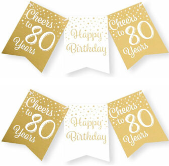 paperdreams Verjaardag vlaggenlijn 80 jaar - 2x - binnen - karton - wit/goud - 600 cm