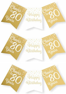 paperdreams Verjaardag vlaggenlijn 80 jaar - 3x - binnen - karton - wit/goud - 600 cm