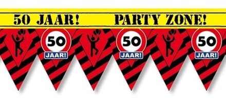 paperdreams Versiering/decoratie 50 jaar afzetlint vlaggetjes 12 meter - Markeerlinten Multikleur