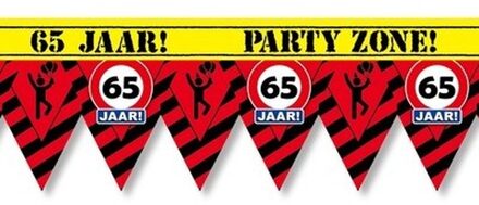 paperdreams Versiering/decoratie 65 jaar afzetlint vlaggetjes 12 meter - Vlaggenlijnen Multikleur