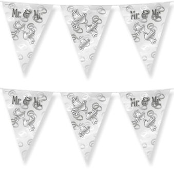 paperdreams Vlaggenlijn - 3x - Mr. & Mr. huwelijks feest/party - zilver/wit - 10m