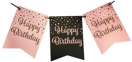 paperdreams vlaggenlijn Happy Birthday 600 cm karton roze/zwart