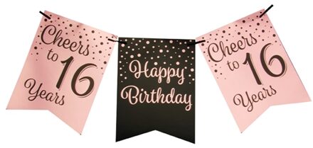 paperdreams vlaggenlijn HB-16 jaar 6 meter karton roze/zwart