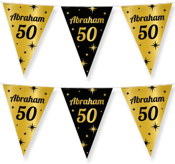 paperdreams vlaggenlijn - luxe abraham/50 jaar feest - 2x - 10m - goud/zwart - folie
