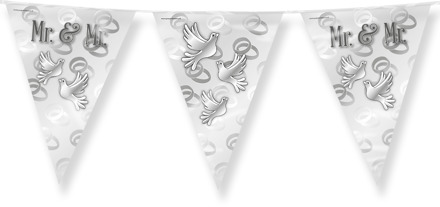 Paperdreams Vlaggenlijn - Mr. & Mr. huwelijks feest/party - zilver/wit - 10m - Vlaggenlijnen Multikleur