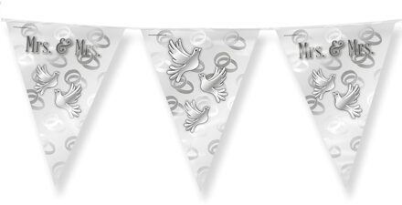 paperdreams Vlaggenlijn - Mrs. & Mrs. huwelijks feest/party - zilver/wit - 10m Multi