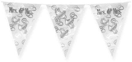 paperdreams Vlaggenlijn - Mrs. & Mrs. huwelijks feest/party - zilver/wit - 10m - Vlaggenlijnen Multikleur
