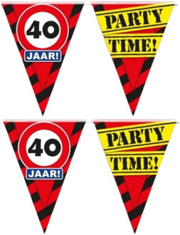 paperdreams Vlaggenlijn waarschuwingsborden - 2x - 40 jaar - plastic - 10 meter - verjaardag feestartikelen