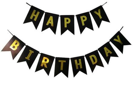 Papier Bunting Garland Banners Vlaggen Gelukkige Verjaardag Banner Kleurrijke Jongen Meisje Baby Decoratie Verjaardagsfeestje Decoratie Benodigdheden zwart