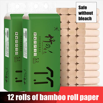 Papier Tissue Wc Zachte Huishoudelijke 12 Rolls Van Bamboevezel Primaire Kleur Papierrol Zonder Gebleekte Papieren Handdoeken